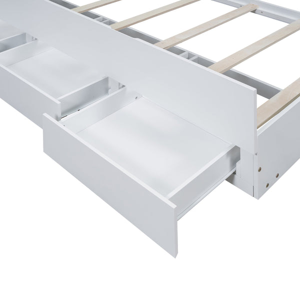 English Elm Twin Platform Bed with LED Headboard, Trundle & 3 Drawers White — Storage, Solid Wood Design GX000722AAK