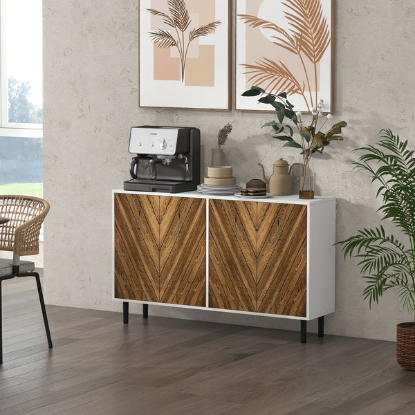 English Elm HOMCOM Chevron Door Sideboard Buffet Cabinet with Push-Open Doors, Adjustable Shelves, Brown W2225P156076