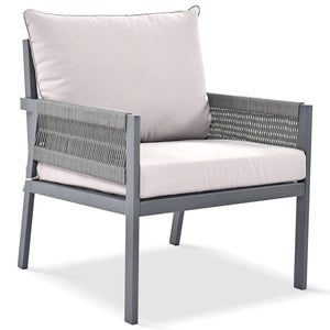 English Elm K&k Outdoor 4 Piece Rope Woven Patio Set with Tempered Glass Table Deep Cushions Grey SK000003AAG