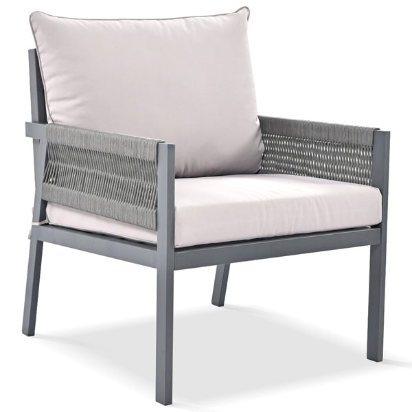 English Elm K&k Outdoor 4 Piece Rope Woven Patio Set with Tempered Glass Table Deep Cushions Grey SK000003AAG