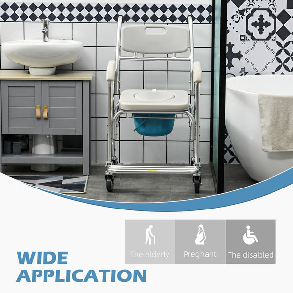 English Elm HOMCOM 3-in-1 Shower Commode Wheelchair with Padded Seat, Waterproof Aluminum Frame, 330 lb Capacity W2225P156080