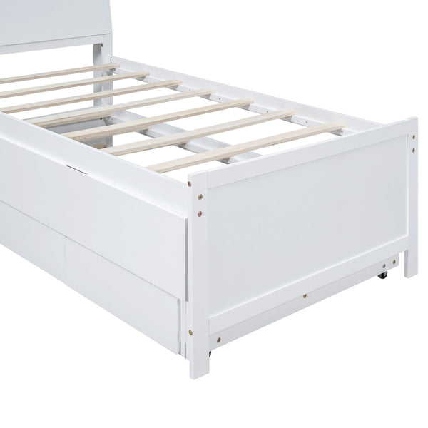 English Elm Twin Platform Bed with LED Headboard, Trundle & 3 Drawers White — Storage, Solid Wood Design GX000722AAK