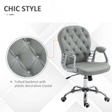 English Elm Vinsetto Pu Leather Home Office Chair, Button Tufted Desk Chair With Padded Armrests, Adjustable Height and Swivel Wheels, Gray