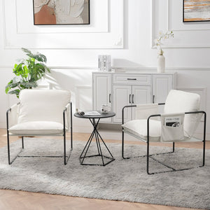 English Elm 2 Teddy Fabric Upholstered Armchairs Iron Frame Side Pockets Living Room Seating Set W680P145263