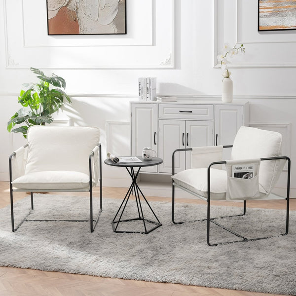 English Elm 2 Teddy Fabric Upholstered Armchairs Iron Frame Side Pockets Living Room Seating Set W680P145263