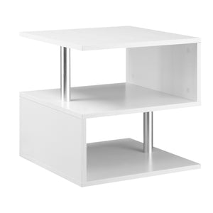 English Elm HOMCOM S-Shaped 3-Tier Modern End Table with Steel Poles, Storage Shelves, Lightweight White Finish W2225P156084