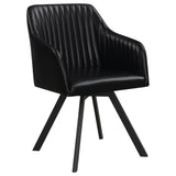 Black Leatherette Channel Tufted Swivel Armchair with Vintage Flair & Gunmetal Legs