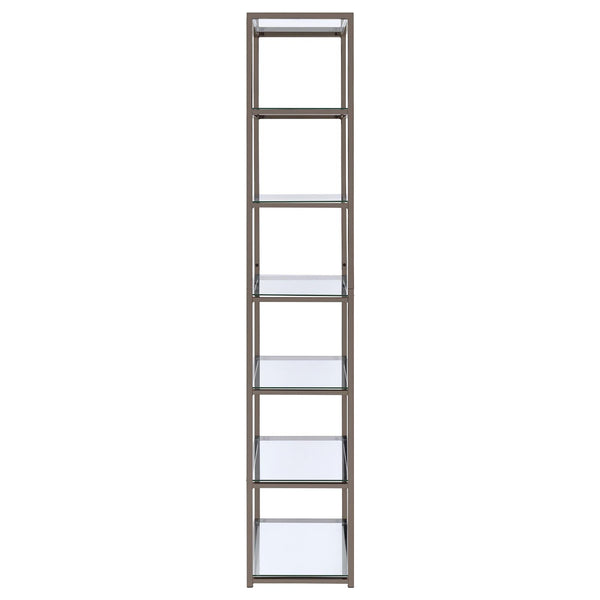 English Elm Black Black Nickel 6-Tier Bookcase with Tempered Glass Shelves, Sleek Metal Frame, Urban Modern Storage Solution B062P153917