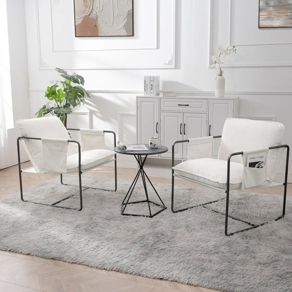 English Elm 2 Teddy Fabric Upholstered Armchairs Iron Frame Side Pockets Living Room Seating Set W680P145263