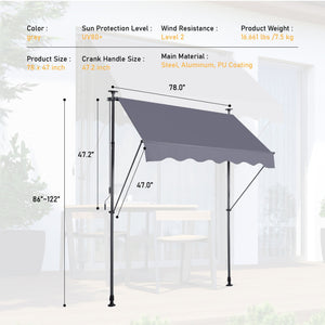 English Elm Manual Retractable Awning - 78'' Uv-Resistant Outdoor Shade Canopy For Patios, Windows, And Rvs W419142759