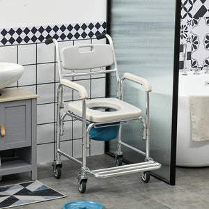 English Elm HOMCOM 3-in-1 Shower Commode Wheelchair with Padded Seat, Waterproof Aluminum Frame, 330 lb Capacity W2225P156080
