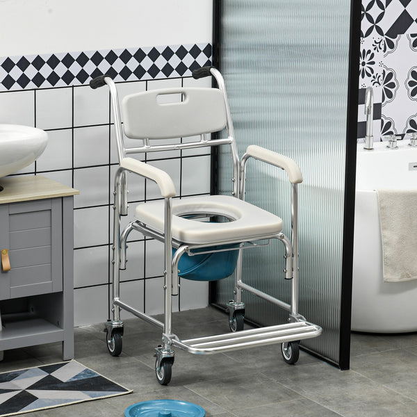 English Elm HOMCOM 3-in-1 Shower Commode Wheelchair with Padded Seat, Waterproof Aluminum Frame, 330 lb Capacity W2225P156080