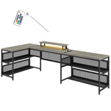 Hearth and Haven U-Shaped Desk with Shelve and Led Lights W578P149135