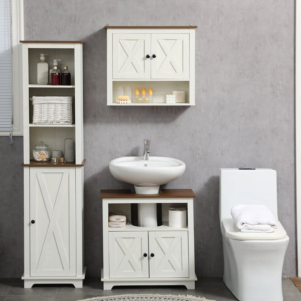 English Elm Kleankin Farmhouse Under Sink Bathroom Cabinet With Double Doors & Open Shelves For Stylish Storage W2225P156089