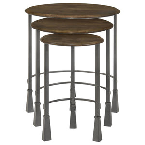 English Elm Natural 3-Piece Nesting Table Set - Stylish Mango Wood & Gunmetal Iron For Versatile Home Decor B062P153905