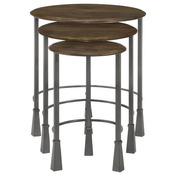 English Elm Natural 3-Piece Nesting Table Set - Stylish Mango Wood & Gunmetal Iron For Versatile Home Decor B062P153905