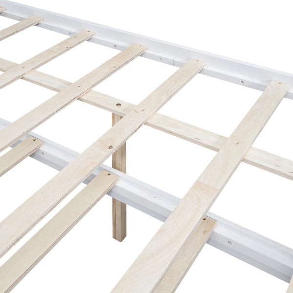 English Elm Full Full Size Platform Bed with LED Headboard, Storage Drawers & Twin Trundle, Solid Wood White GX000723AAK