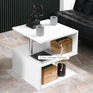 English Elm HOMCOM S-Shaped 3-Tier Modern End Table with Steel Poles, Storage Shelves, Lightweight White Finish W2225P156084