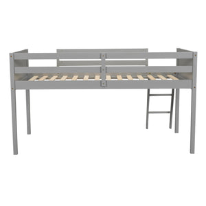 English Elm Twin Low Loft Bed with Ladder and Guardrails for Kids – Pine-MDF Durable Design, Safe Play Space Gray WF313084AAE