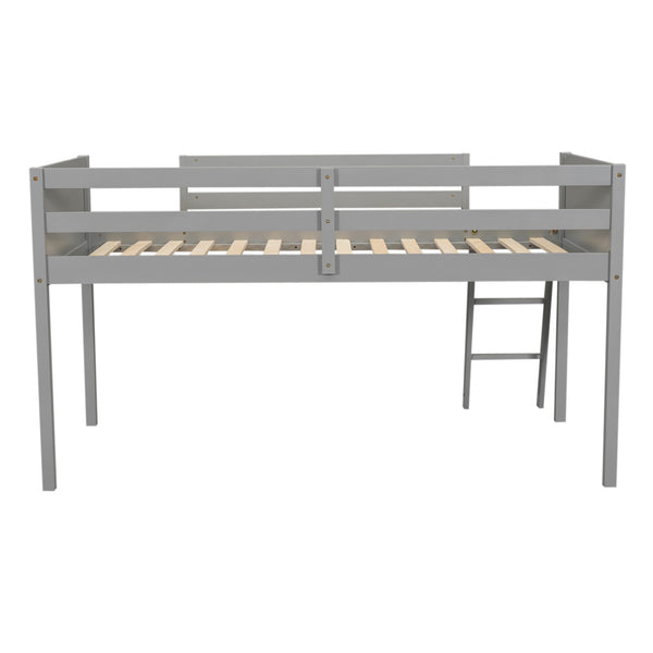 English Elm Twin Low Loft Bed with Ladder and Guardrails for Kids – Pine-MDF Durable Design, Safe Play Space Gray WF313084AAE