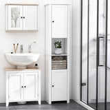 Homcom Tall Bathroom Storage Cabinet, Freestanding Linen Tower, 2-Tier Shelf, 2 Cabinets - White