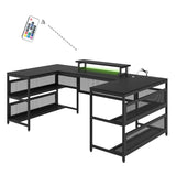 Hearth and Haven U-Shaped Desk with Shelve and Led Lights W578P149136