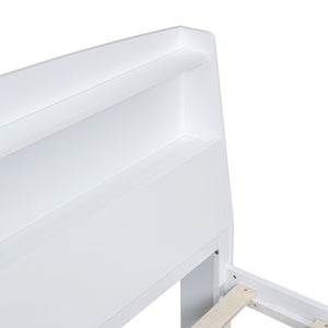 English Elm Full Full Size Platform Bed with LED Headboard, Storage Drawers & Twin Trundle, Solid Wood White GX000723AAK