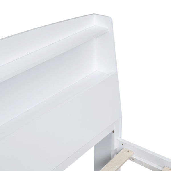 English Elm Full Full Size Platform Bed with LED Headboard, Storage Drawers & Twin Trundle, Solid Wood White GX000723AAK