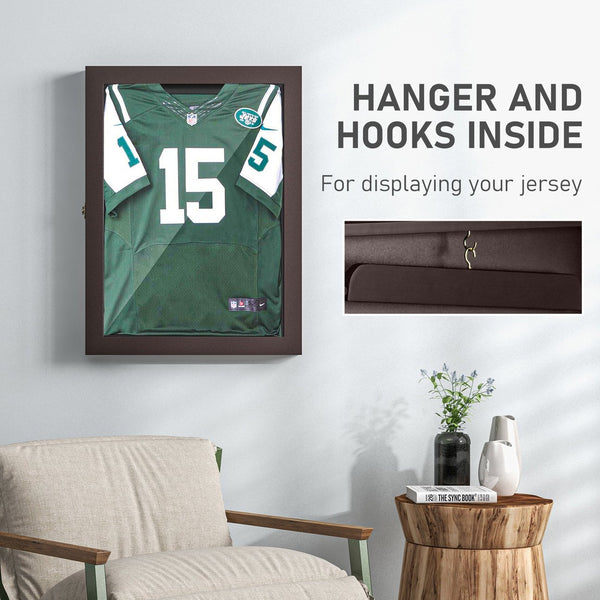 English Elm HOMCOM Jersey Display Case 23.5"x31.5" Wall-Mounted Acrylic Shadow Box with Lockable Hinge & UV Guard Brown W2225P156072
