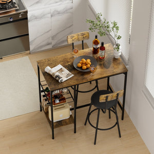 English Elm Bar Table Set 3 Piece Pub Dining with Pu Stools Iron Frame for Small Spaces W1903P149802