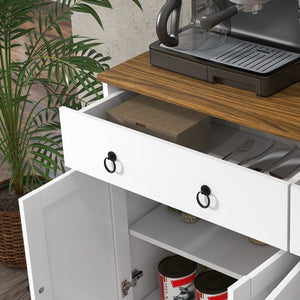 English Elm HOMCOM Farmhouse Sideboard Buffet Cabinet with 2 Drawers, 4 Barn Doors, Adjustable Shelves, White Wood Grain Top W2225P156095