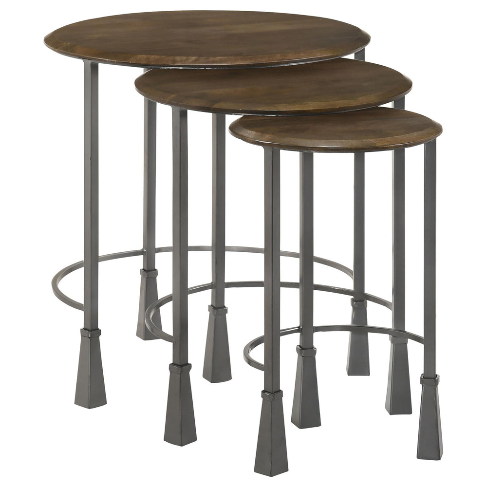 English Elm Natural 3-Piece Nesting Table Set - Stylish Mango Wood & Gunmetal Iron For Versatile Home Decor B062P153905