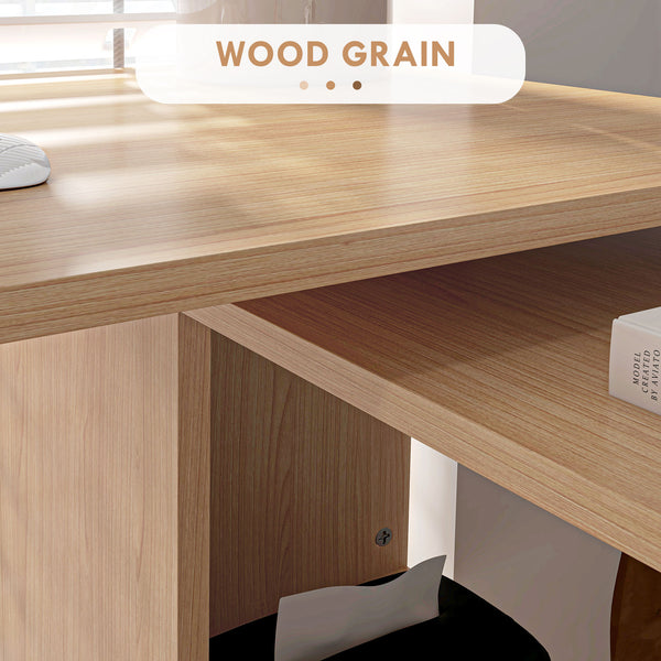 English Elm HOMCOM Modern L-Shaped Corner Desk with 360° Rotating Shelves, Space-Saving Workstation, Maple Finish W2225P156068