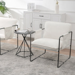English Elm 2 Teddy Fabric Upholstered Armchairs Iron Frame Side Pockets Living Room Seating Set W680P145263
