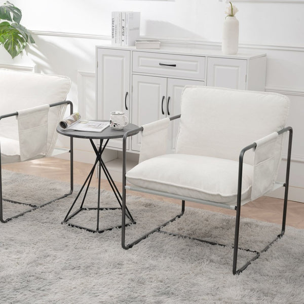 English Elm 2 Teddy Fabric Upholstered Armchairs Iron Frame Side Pockets Living Room Seating Set W680P145263