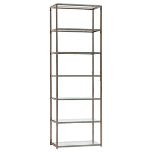 English Elm Black Black Nickel 6-Tier Bookcase with Tempered Glass Shelves, Sleek Metal Frame, Urban Modern Storage Solution B062P153917