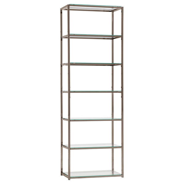 English Elm Black Black Nickel 6-Tier Bookcase with Tempered Glass Shelves, Sleek Metal Frame, Urban Modern Storage Solution B062P153917