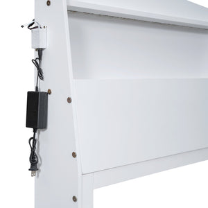 English Elm Twin Platform Bed with LED Headboard, Trundle & 3 Drawers White — Storage, Solid Wood Design GX000722AAK