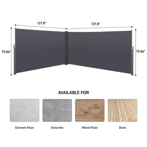 English Elm 276" Retractable Side Awning Privacy Screen 276"x71" Waterproof UV-Resistant Balcony Divider Grey Shade W419P143092