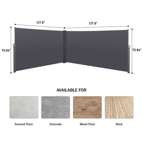 English Elm 276" Retractable Side Awning Privacy Screen 276"x71" Waterproof UV-Resistant Balcony Divider Grey Shade W419P143092