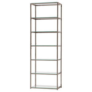 English Elm Black Black Nickel 6-Tier Bookcase with Tempered Glass Shelves, Sleek Metal Frame, Urban Modern Storage Solution B062P153917