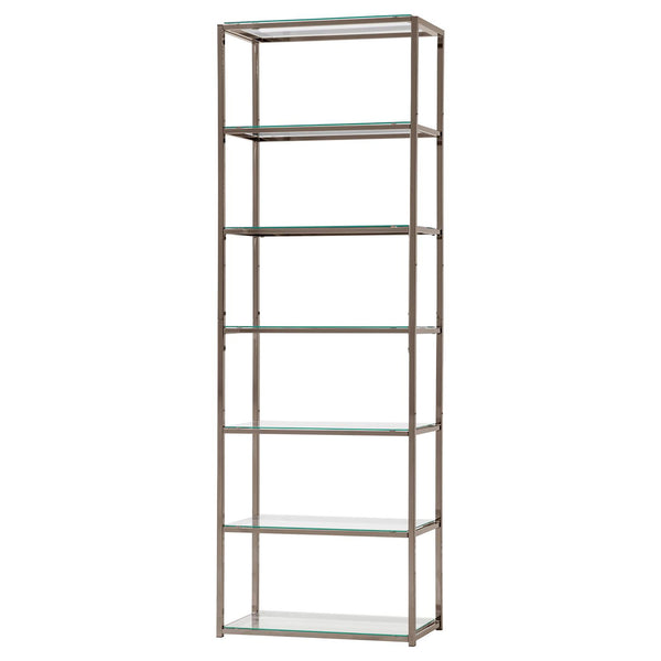 English Elm Black Black Nickel 6-Tier Bookcase with Tempered Glass Shelves, Sleek Metal Frame, Urban Modern Storage Solution B062P153917