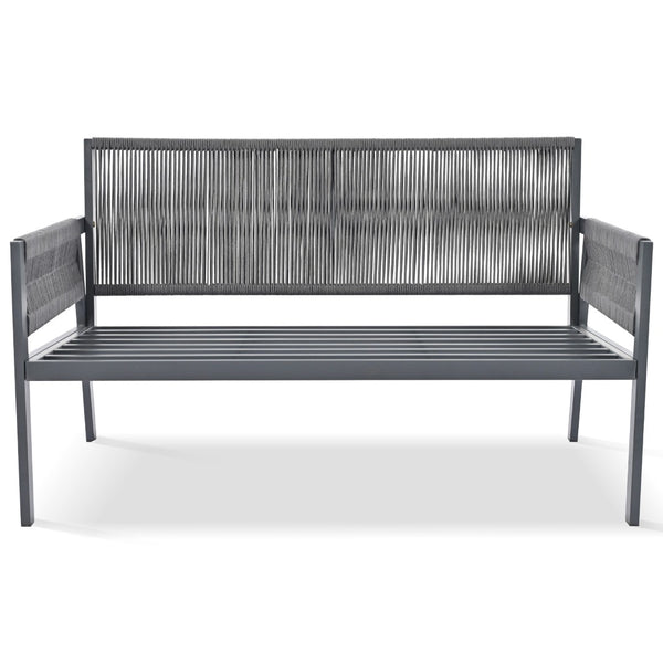 English Elm K&k Outdoor 4 Piece Rope Woven Patio Set with Tempered Glass Table Deep Cushions Grey SK000003AAG