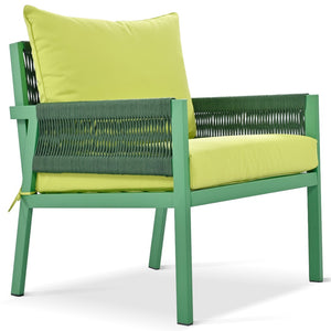 English Elm K&k Outdoor 4 Piece Rope Woven Patio Set with Tempered Glass Table Deep Cushions Green SK000003AAE