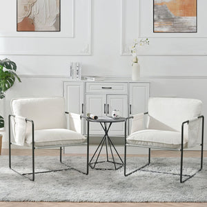 English Elm 2 Teddy Fabric Upholstered Armchairs Iron Frame Side Pockets Living Room Seating Set W680P145263