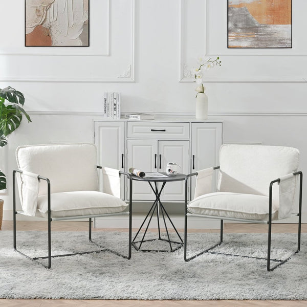 English Elm 2 Teddy Fabric Upholstered Armchairs Iron Frame Side Pockets Living Room Seating Set W680P145263