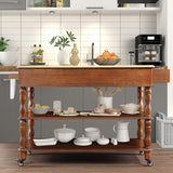 English Elm 56 Inch Rolling Kitchen Island With Storage,Kitchen Cart With Solid Oak Wood Top,Two-Sided Kitchen Island Cart On Wheels , Wine and Spice Rack, Large Kitchen Cart With 2 Drawers, Walnut+Natural Top