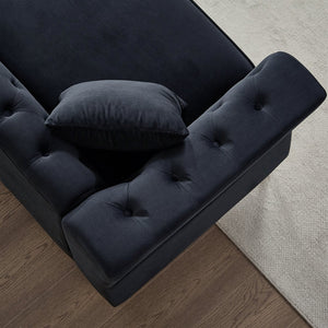 English Elm 60.2" Chesterfield Sofa Elegant Beige Velvet 2-Seater Tufted Couch with Metal Legs, Nailhead Trim for Living Room Black W834S00174