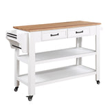 English Elm 57 Inch Rolling Kitchen Island With Storage,Kitchen Cart With Solid Oak Wood Top,Two-Sided Kitchen Island Cart On Wheels ,Wine and Spice Rack, Large Kitchen Cart With 2 Drawers, Milk White+Natural Top