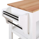 English Elm 57 Inch Rolling Kitchen Island With Storage,Kitchen Cart With Solid Oak Wood Top,Two-Sided Kitchen Island Cart On Wheels ,Wine and Spice Rack, Large Kitchen Cart With 2 Drawers, Milk White+Natural Top